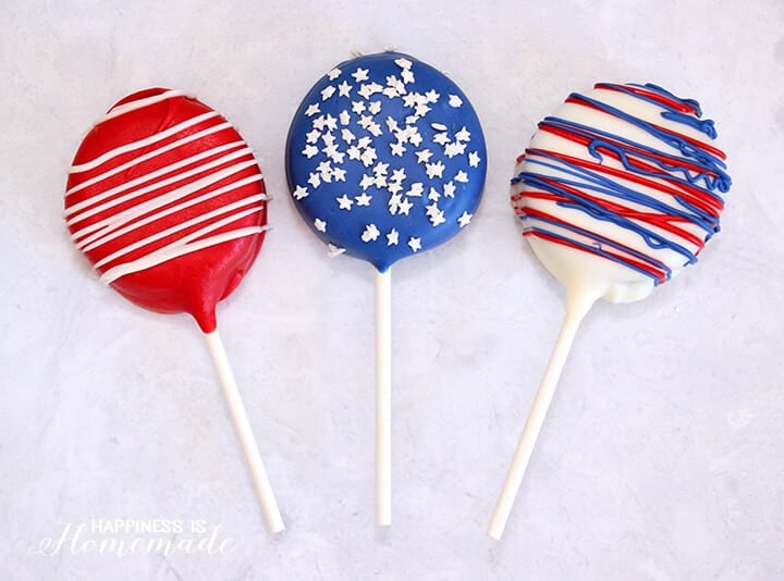 oreo cake pops with red white and blue decorations