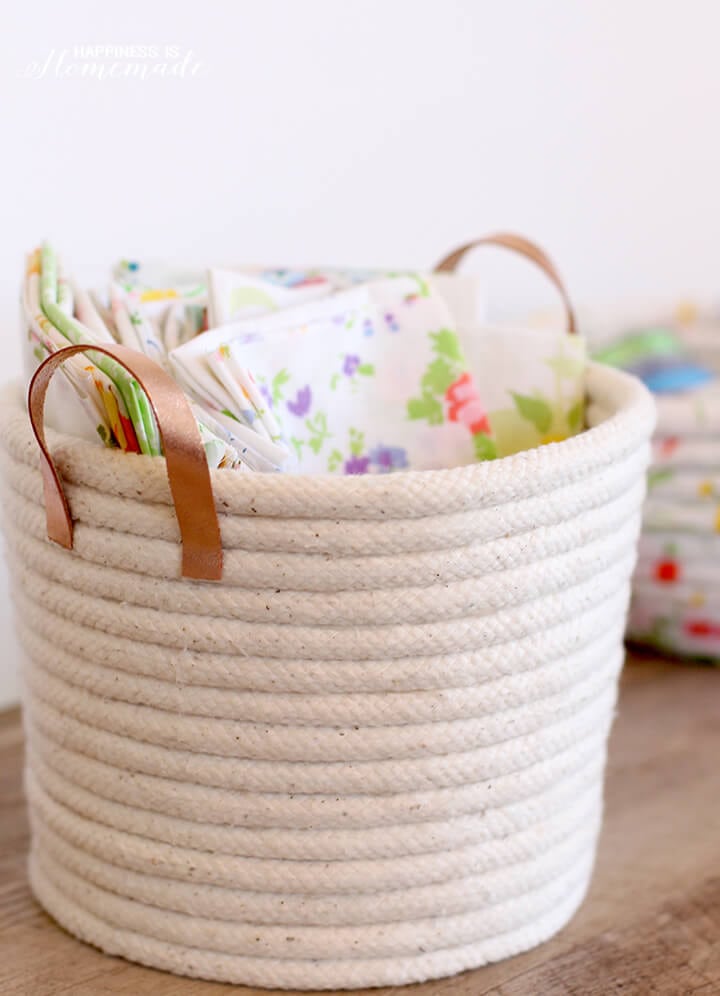 DIY No Sew Rope Basket with Leather Handles