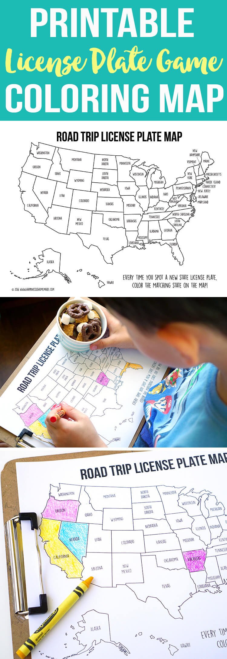 Sweet & Salty S'mores Snack Mix + Road Trip Coloring Map - Happiness is