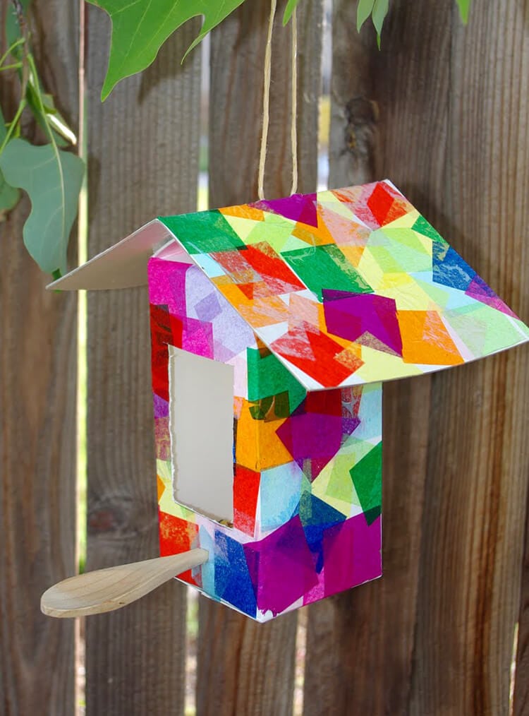 Milk Carton Birdhouse + Bird Feeder Kids Craft - Happiness is Homemade