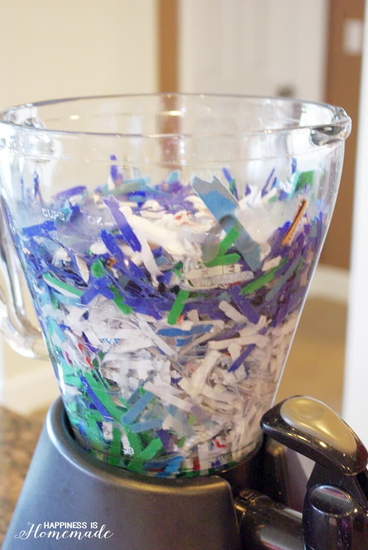 Recycled Shredded Paper in Blender