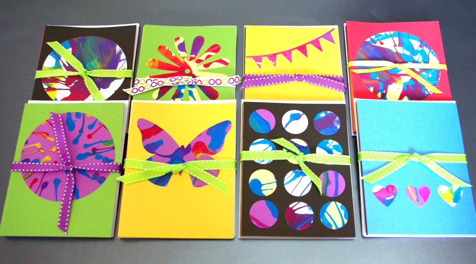 colorful spin art diy note cards 