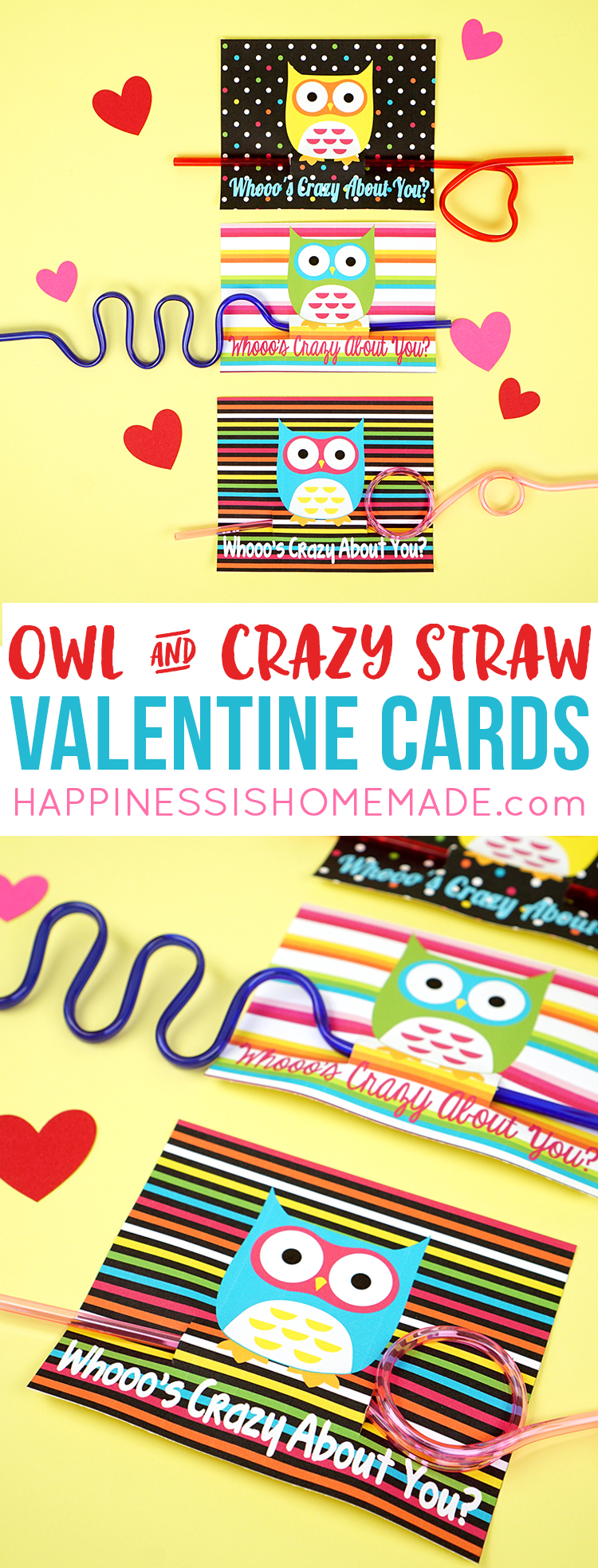 owl and crazy straw valentine cards
