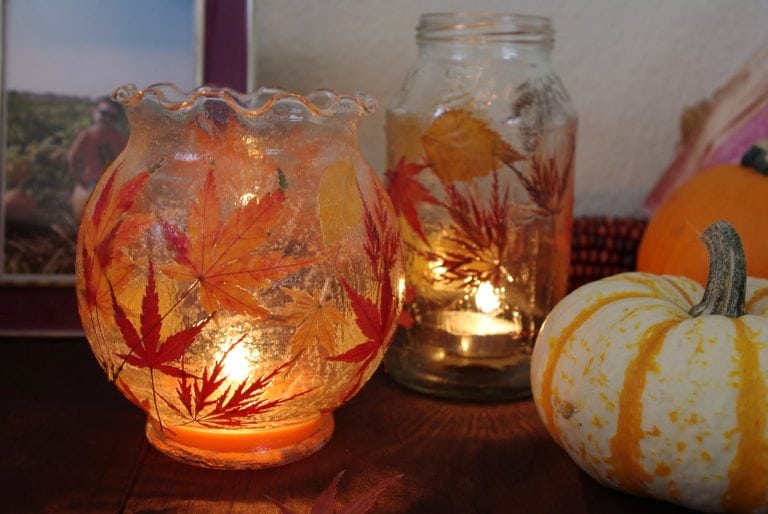 easy fall luminaries on table with fall decor