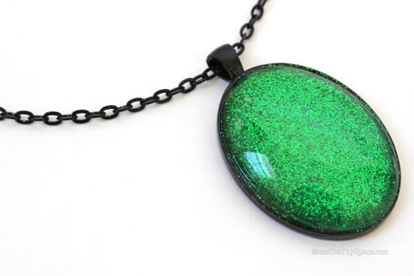 glass cabochon and glitter evanora oz necklace