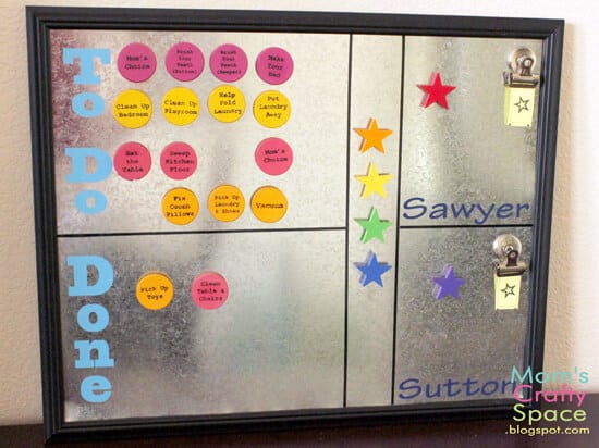 magnetic chore chart with kids names and TO DO and DONE sections