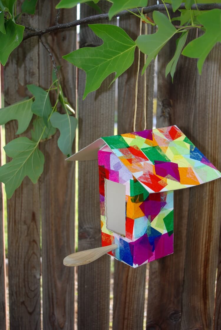 Milk Carton Birdhouse + Bird Feeder Kids Craft