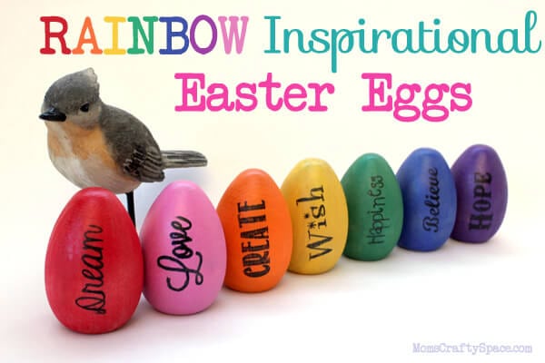 rainbow inspiration easter eggs with bird statue