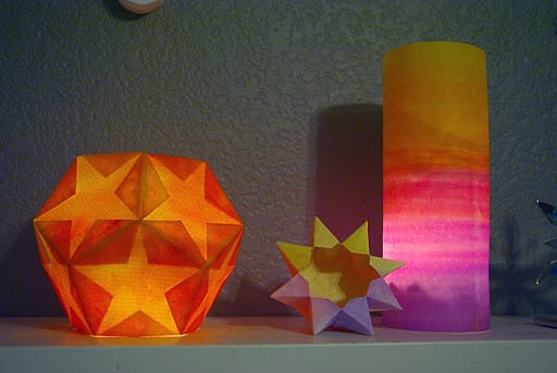 diy solstice lanterns on shelf