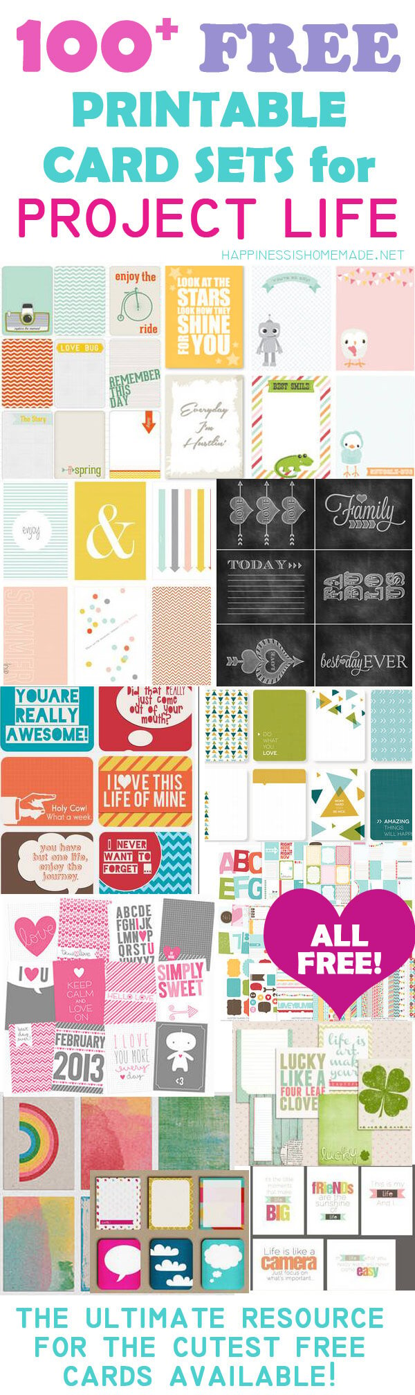 100+ Free Printable Project Life Journaling Card Insert Sets