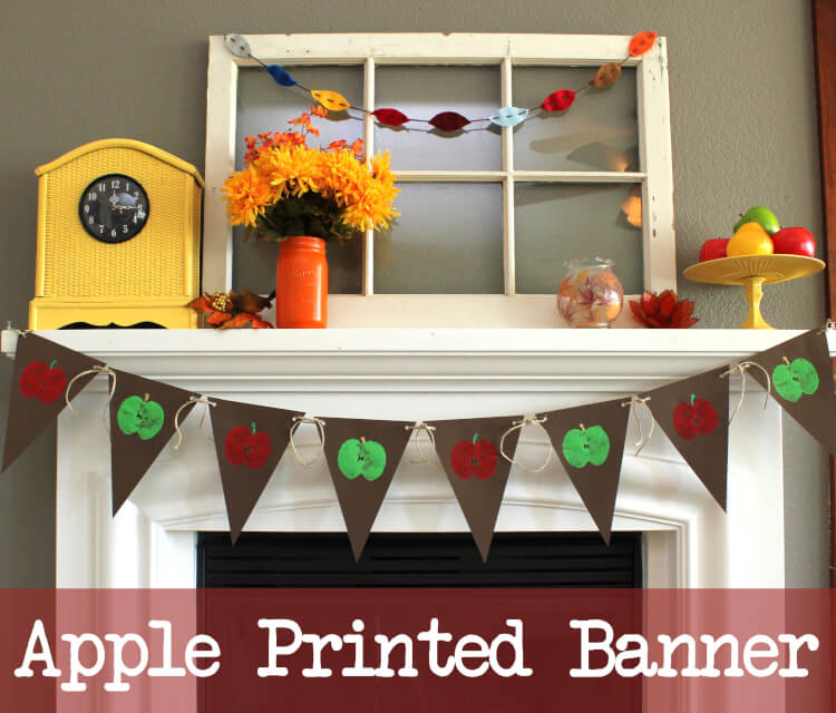 apple printed fall banner on mantel