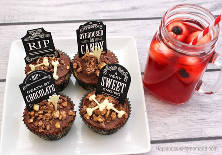 Spooky Halloween Eyeball Punch & Graveyard Cupcakes