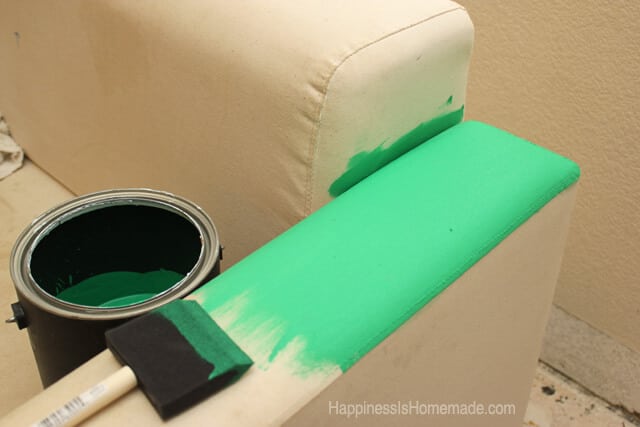 painting a  white loveseat sofa green