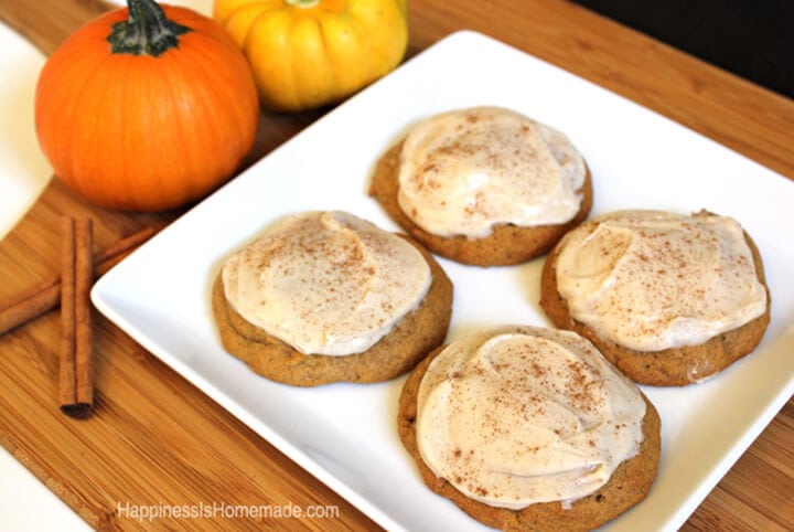pumpkin spice cookies with cinnamon cream cheese frosting