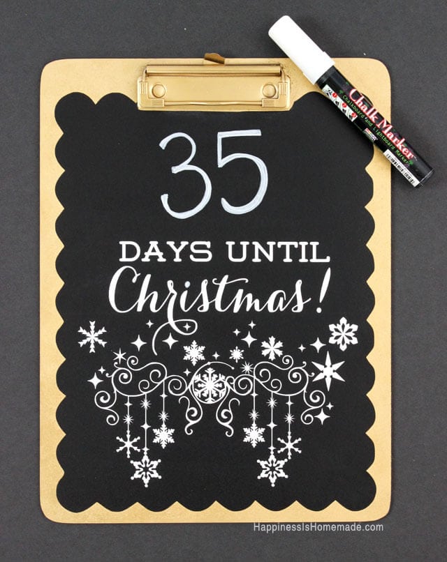 christmas countdown written on chalkboard clipboard