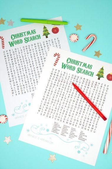 christmas word search game for kids with pen and candies