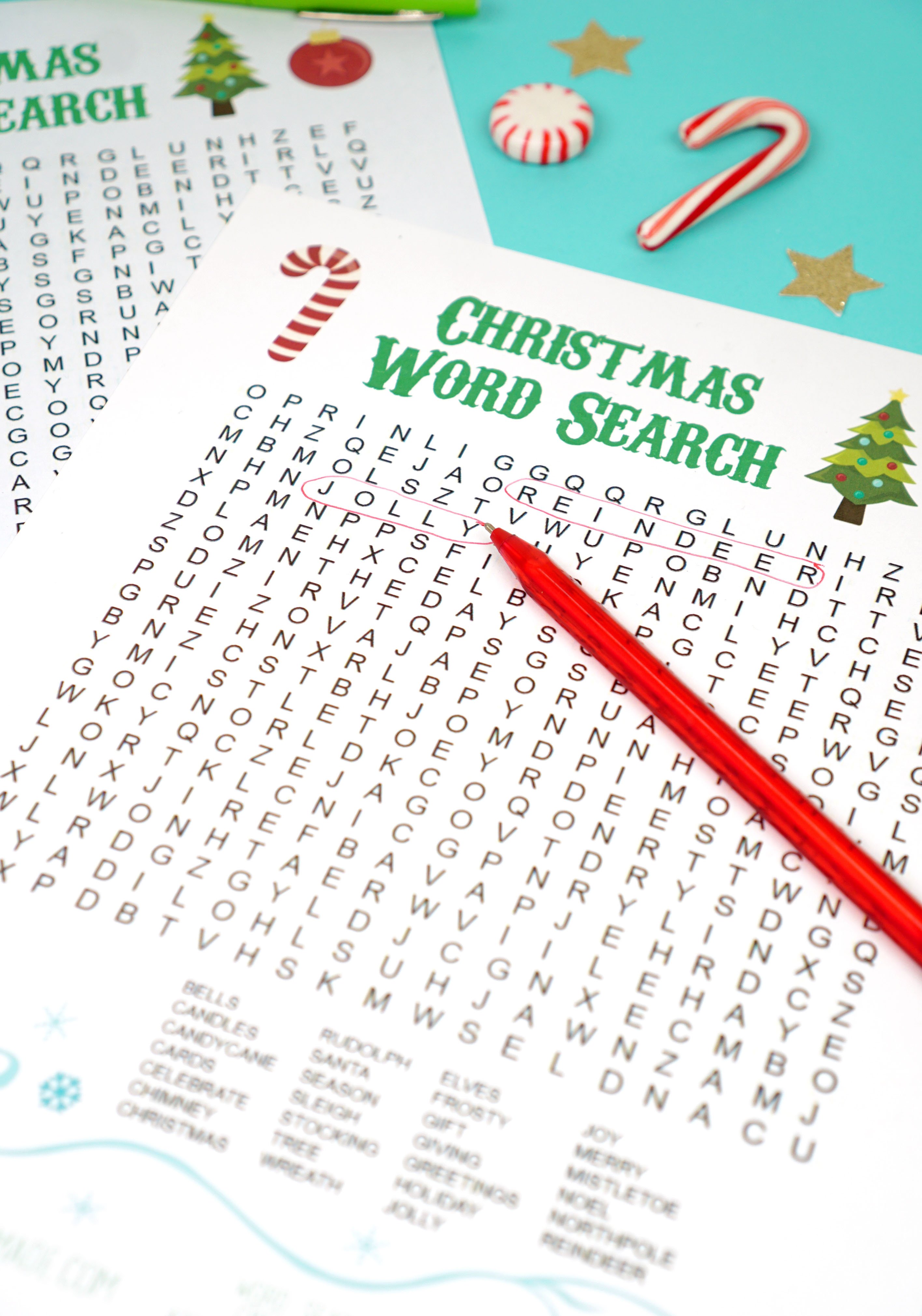 christmas word search with a pen