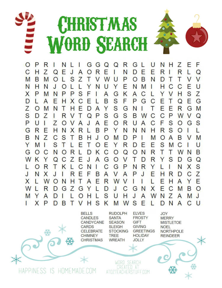 christmas printable word search