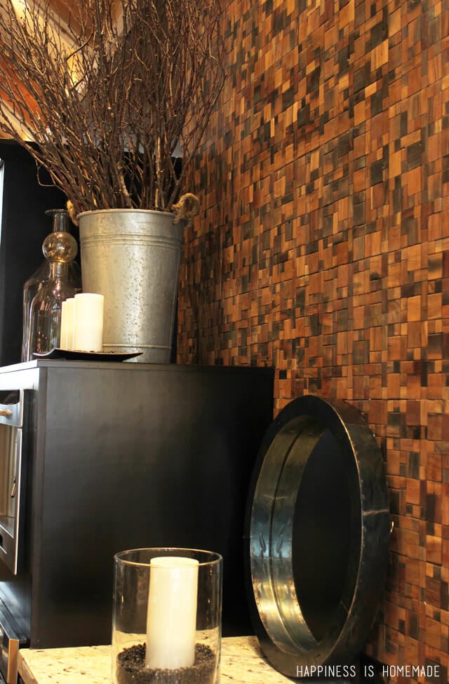 Reclaimed Wood Tile Backsplash at the 2014 HGTV Dream Home