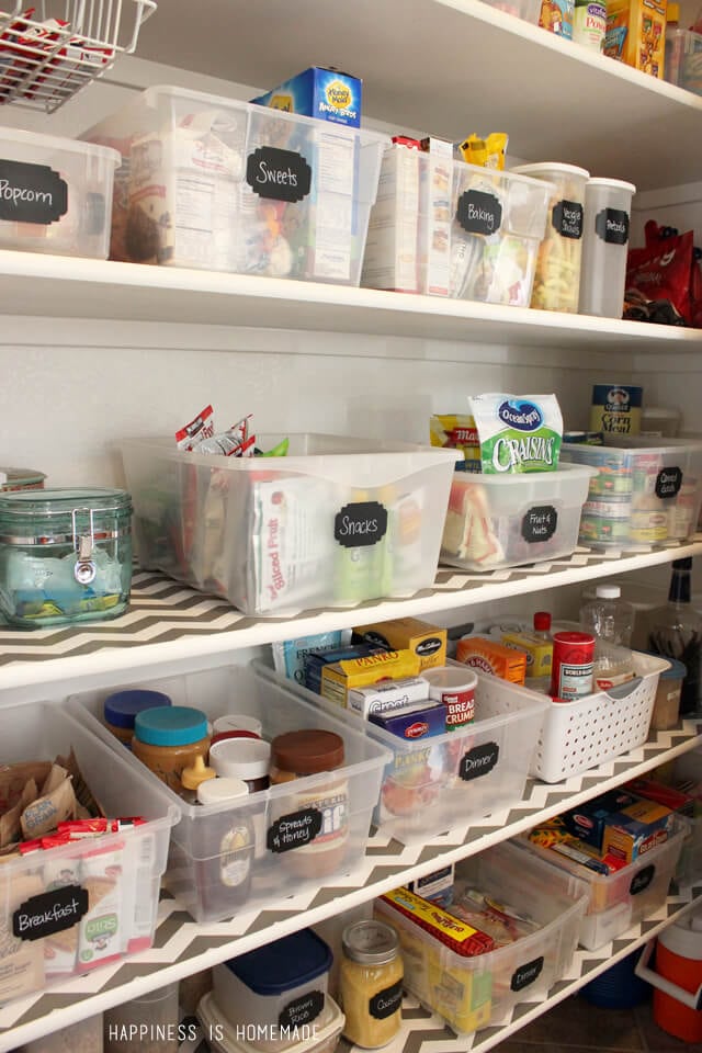 Organized Pantry Bins with Chalkboard Labels