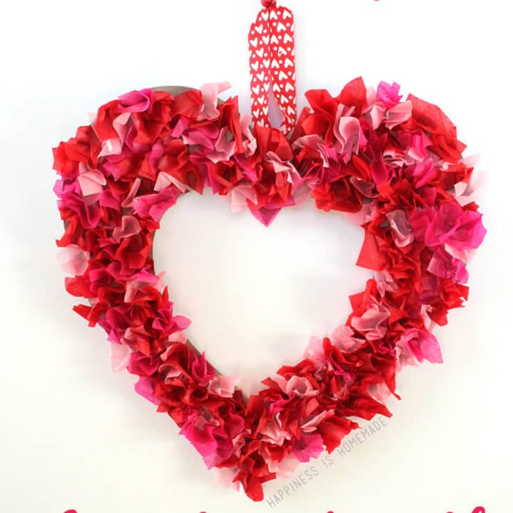 diy tissue paper heart wreath for valentines day craft