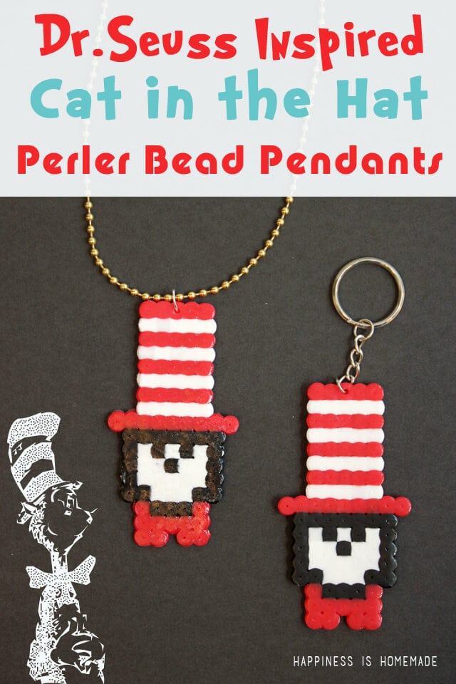 Cat in the Hat Perler Bead Pendants