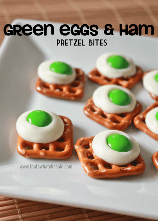 green eggs and ham pretzel bites snack for kids