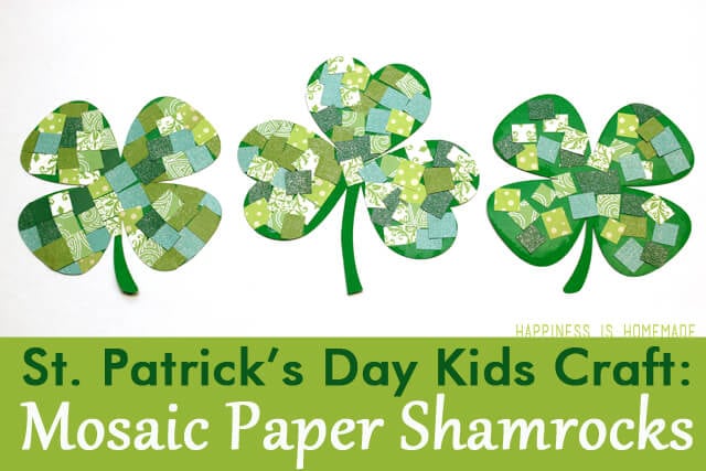 Mosaic Paper Shamrocks Kids Craft for St Patricks Day