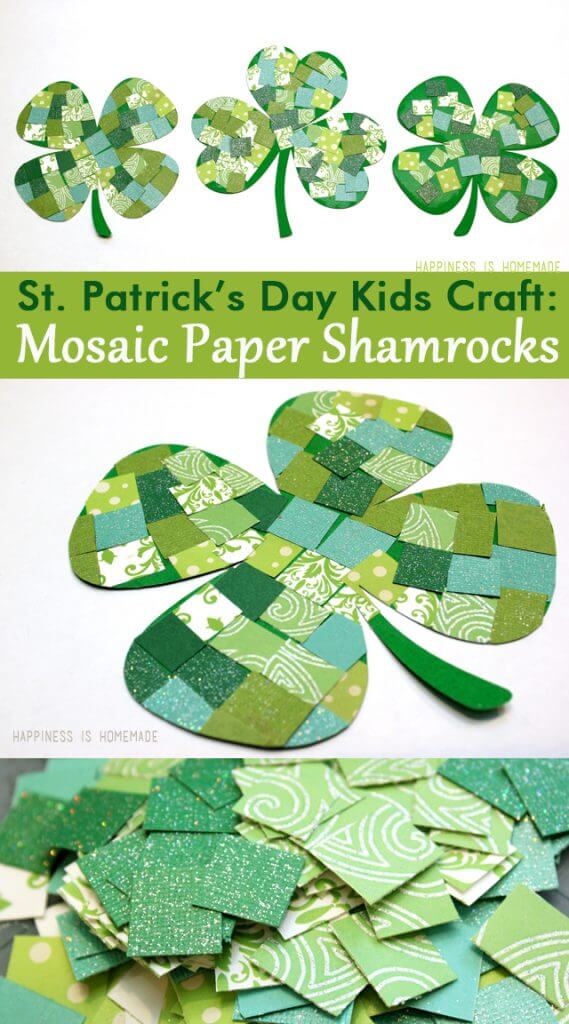 st patricks day kids craft mosaic paper shamrocks