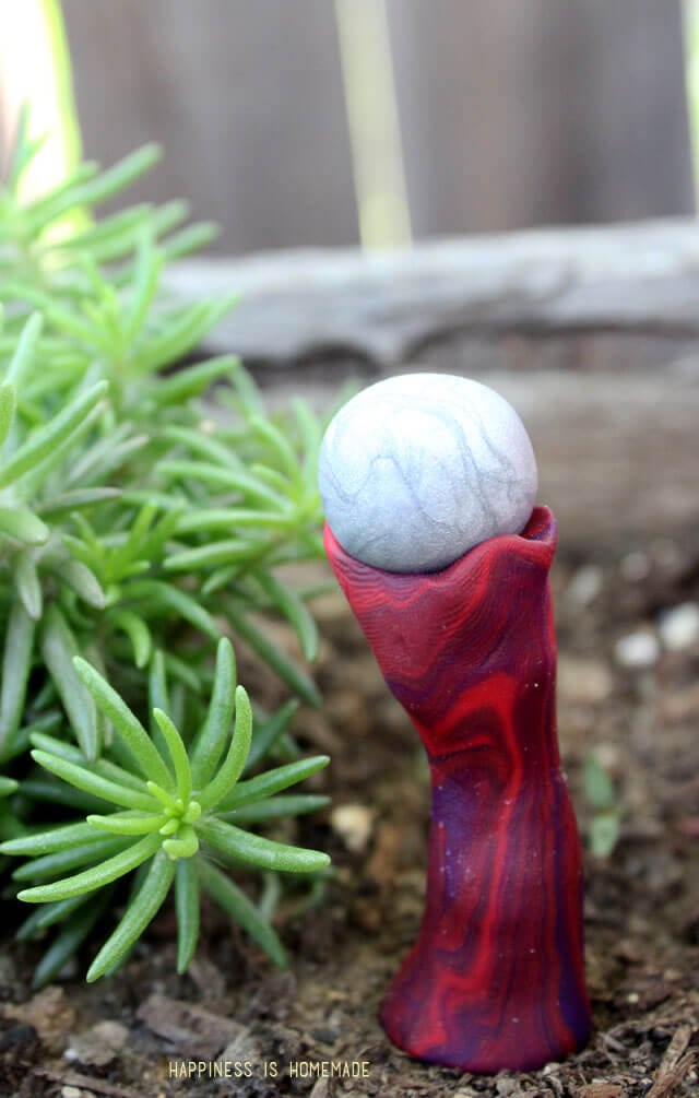 Polymer Clay Fairy Garden Gazing Ball and Pedestal