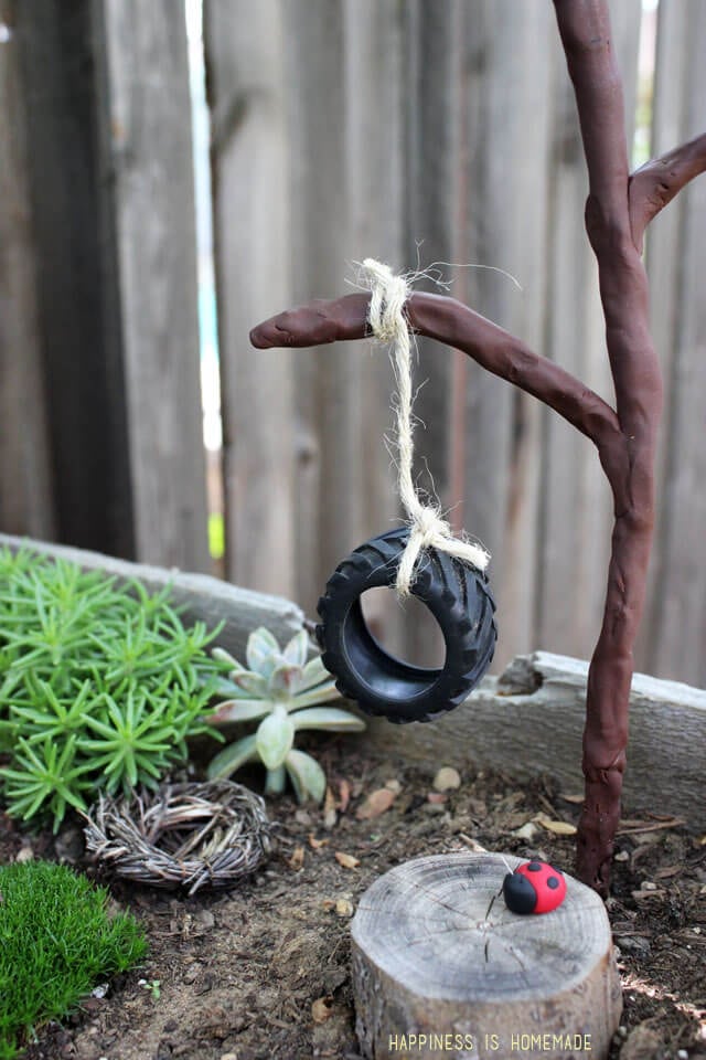 Polymer Clay Tree and Tire Swing for the Fairy Garden