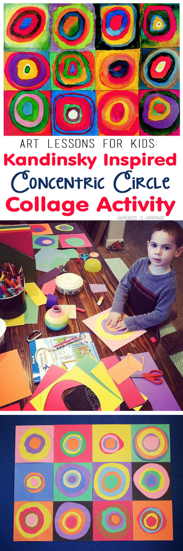 Art Lessons for Kids - Kandinsky Inspired Concentric Circles Collage Activity