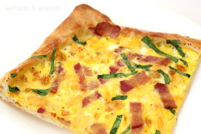 bacon cheddar and spinach breakfast pizza kids breakfast idea