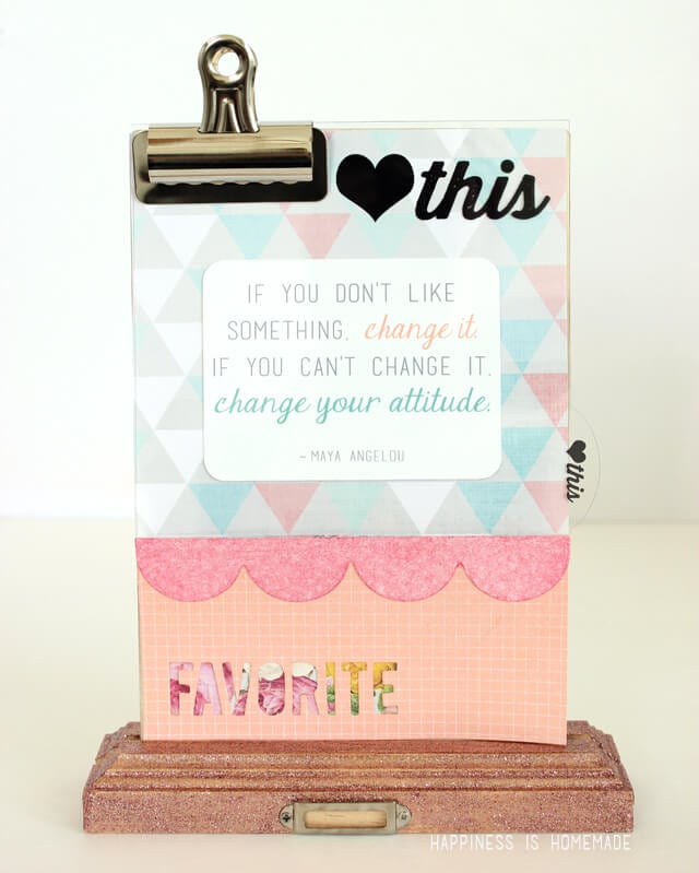 Clipboard Display Stand for Your Favorite Quotes Happiness is Homemade