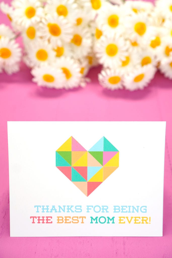 free printable mothers day card with geometric heart and thanks for being the best mom ever