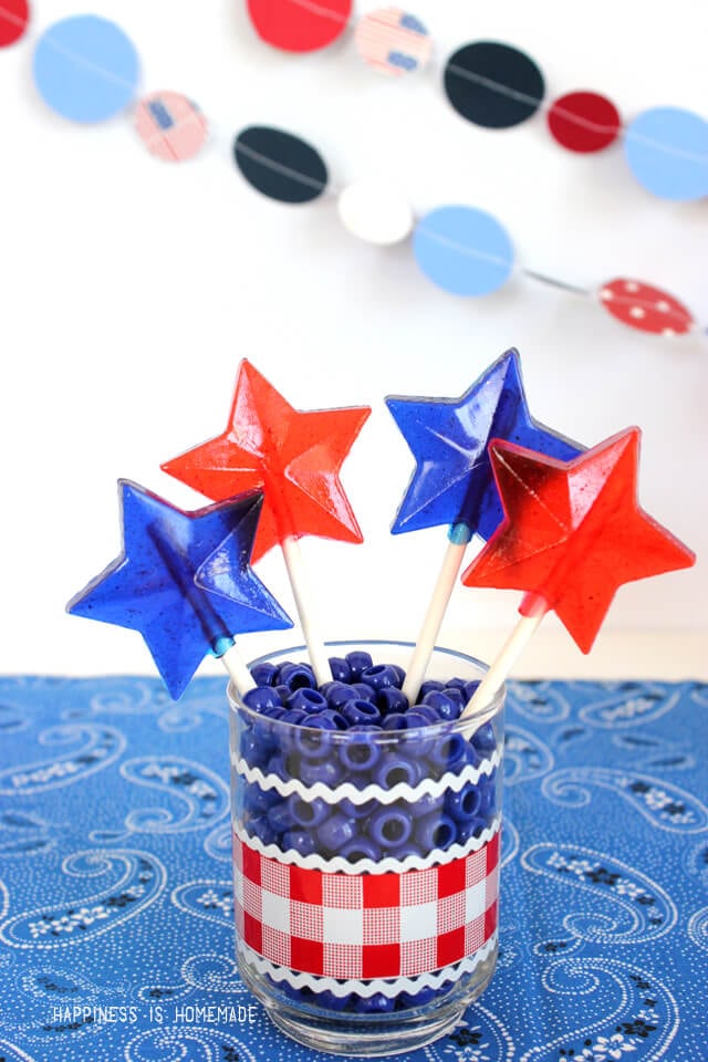 Make Your Own 4th of July Red White and Blue Star Shaped Lollipops