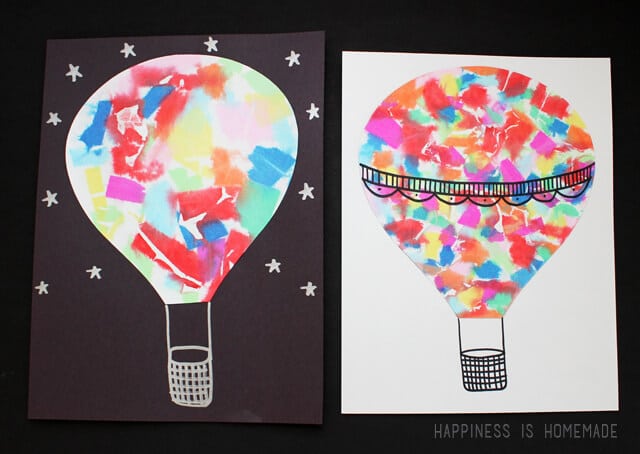 Watercolor Style Hot Air Balloon Art with Bleeding Tissue Paper