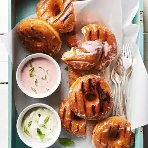 grilled donuts on a tray