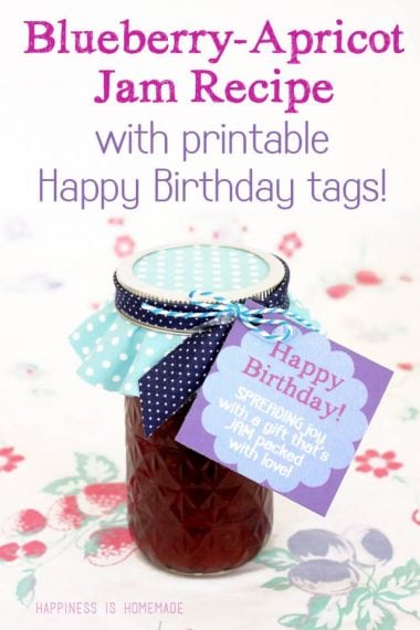 blueberry apricot jam with free printable happy birthday tag label