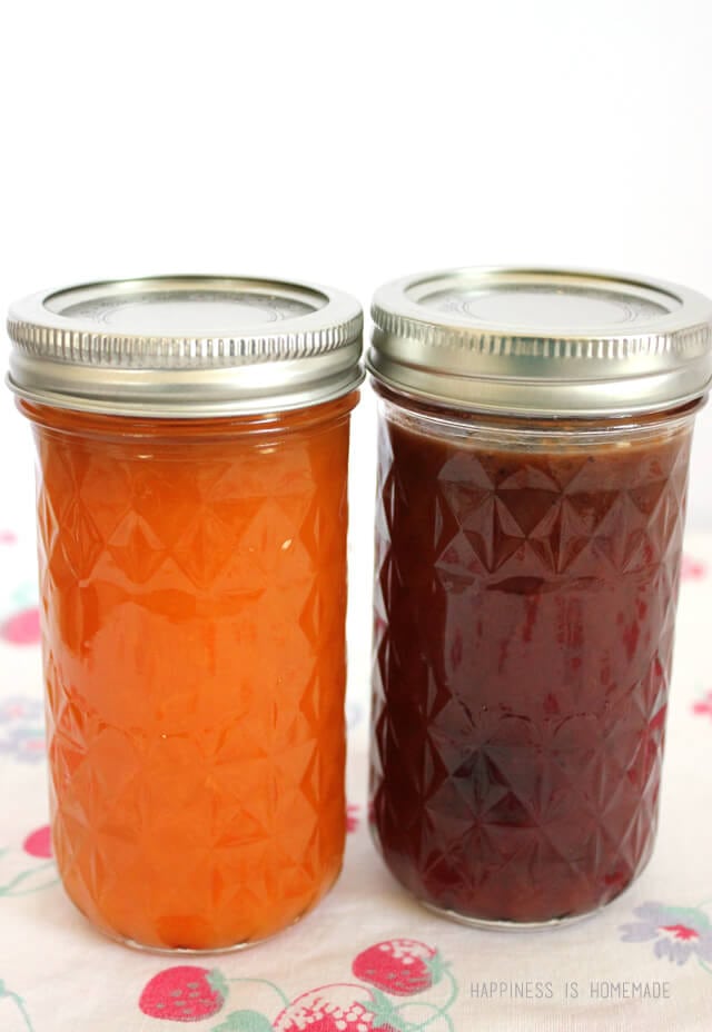 homemade blueberry apricot and simply apricot jam in mason jars
