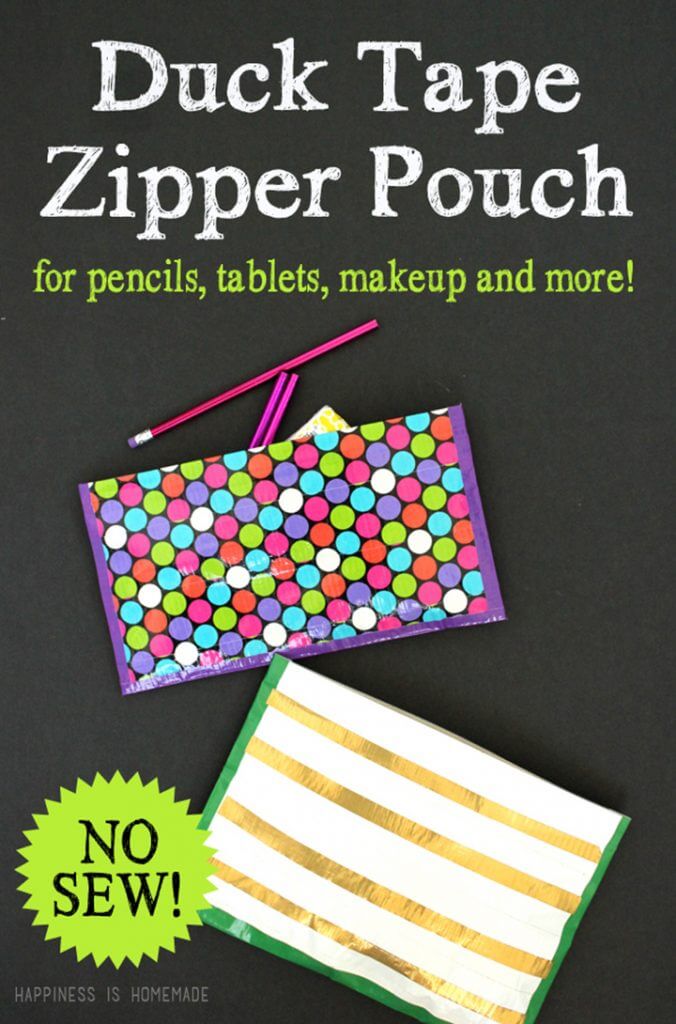 no sew duck tape zipper pouch for pencils, tablets makeup and more