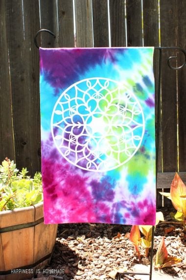 upcycled tie dyed t shirt garden flag