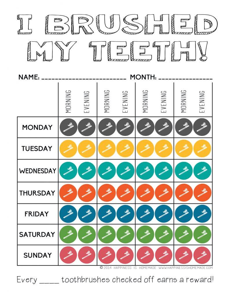 Printable Tooth Brushing Reward Chart - Happiness is Homemade