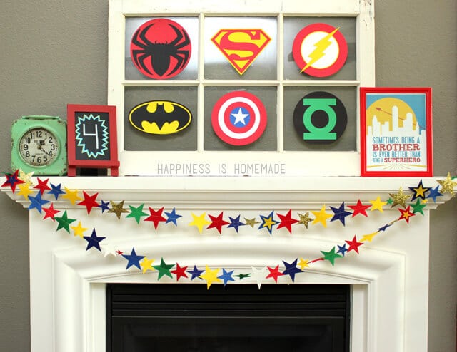 felt star garland banner for superhero party 