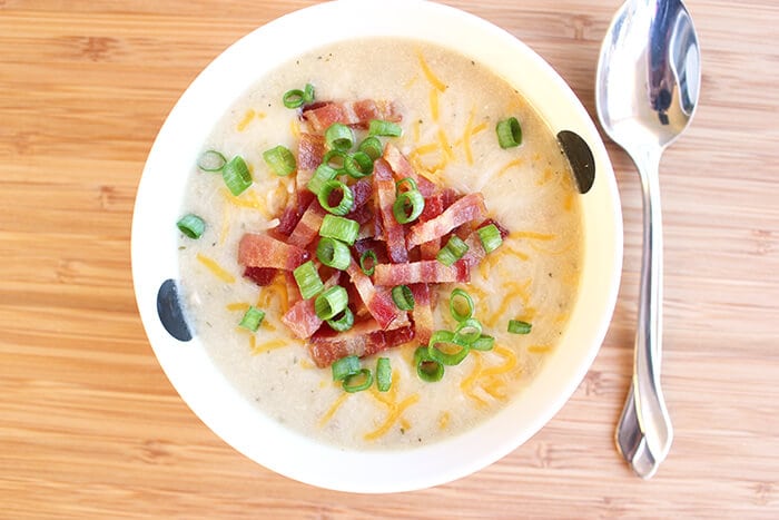 crockpot loaded baked potato soup in bowl