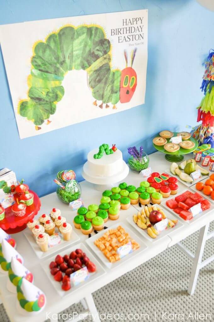 hungry little caterpillar party table arrangement 