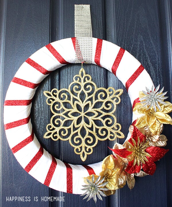 red and gold holiday wreath