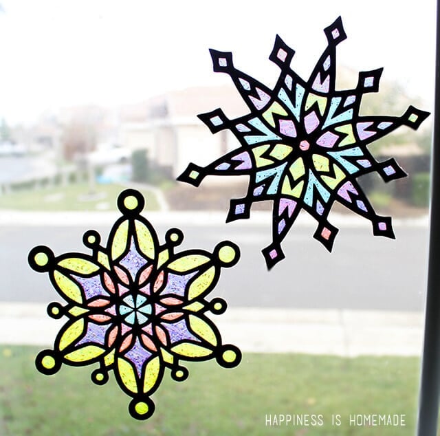 Winter Kids Craft: Glittery “Stained Glass” Snowflakes