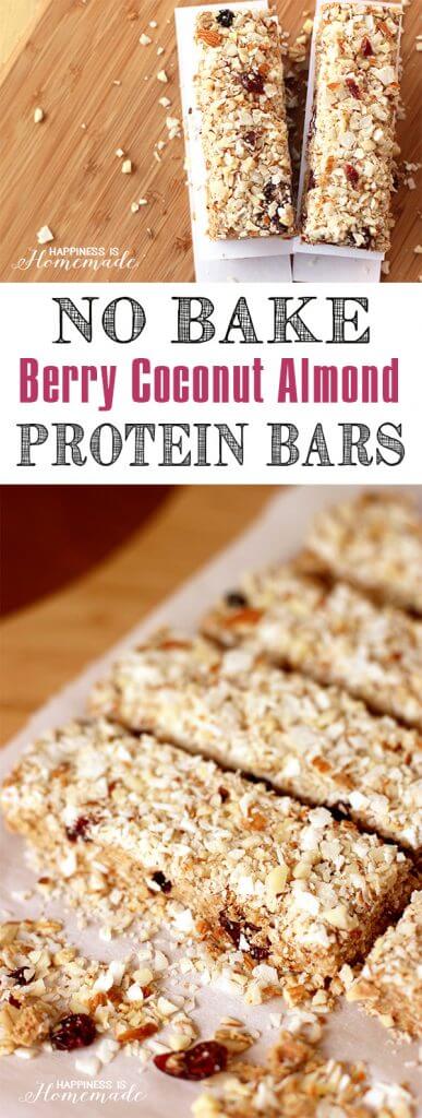 No Bake Berry Coconut Almond Protein Bars