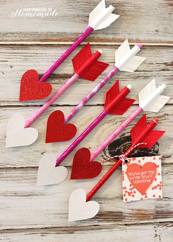 Heart Pencil Arrow Valentines + Printable Gift Tag - Happiness is Homemade